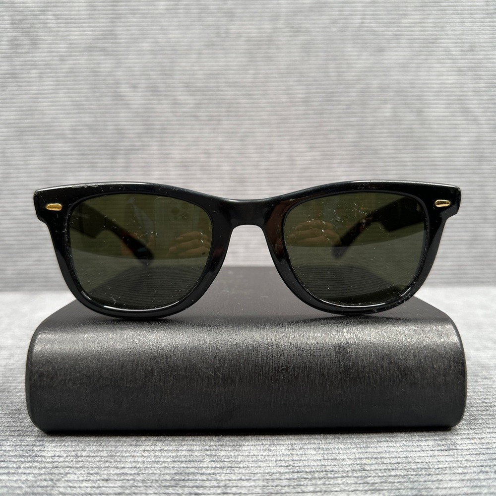 Pacific Eye Sunglasses Made in France Black Wayfarer Gold Detail Vintage Style